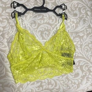 Kendall + Kylie sheer lace bralettes pack of 2 white and lime green.